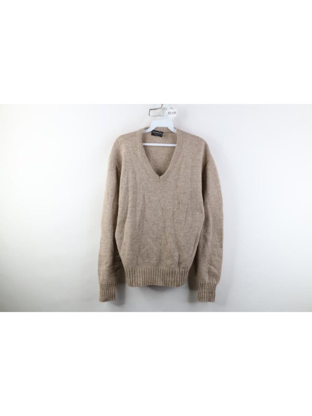 Vintage 70s Streetwear Womens Large Blank Wool Blend Knit V-Neck Sweater USA